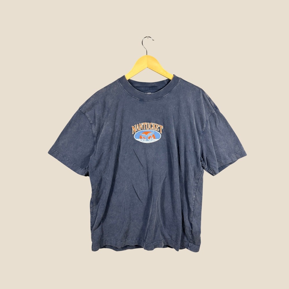 Hollister Mens Heavyweight Boxy Fit Nantucket Whale Graphic T-Shirt Blue Large